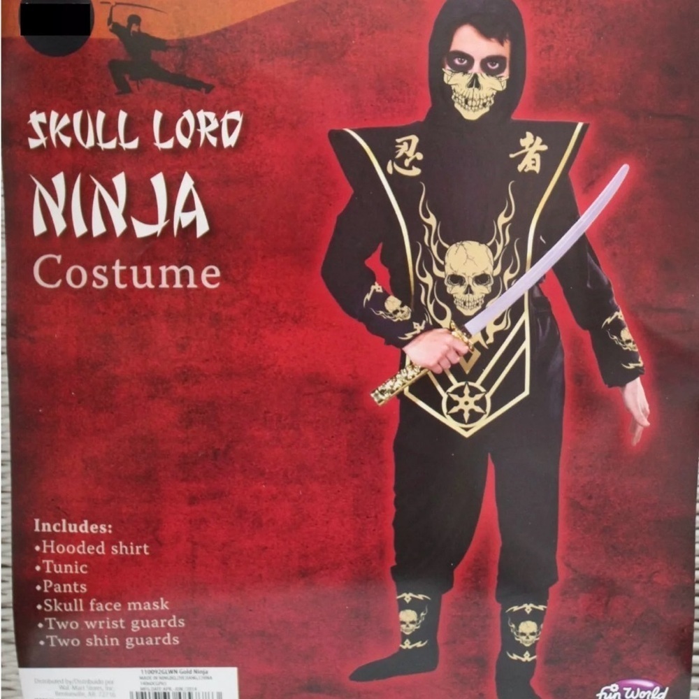 NINJA SKULL LORD COSTUME Gold Martial Arts Fighter Child Boys Sz S(4-6) - Picture 2 of 2